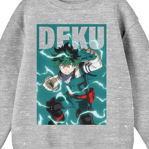 Bioworld My Hero Academia Deku Fighting Stance Crew Neck Long Sleeve Athletic Heather Youth Sweatshirt in Saudi Arabia