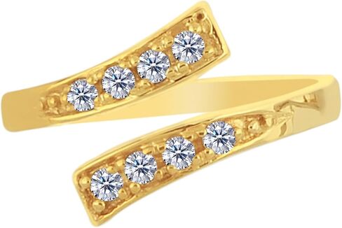 14K Yellow Gold Crossover With CZ Stones By Pass Style Adjustable Toe Ring in Saudi Arabia
