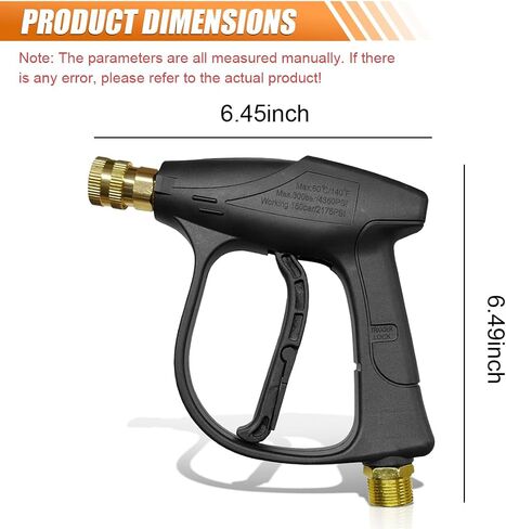 High-Pressure Car Washer Gun 4350 PSI Max, Power Washer Short Gun with 1/4" Outlet Quick Connect, M22-14 Thread Auto Cleaning Sprayer Gun Tool for Car Washing (Washer Gun) in Saudi Arabia