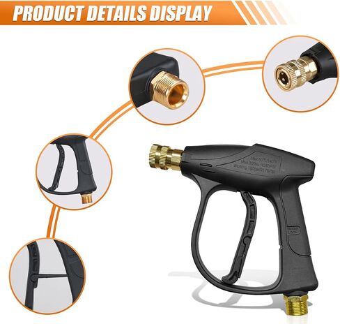 High-Pressure Car Washer Gun 4350 PSI Max, Power Washer Short Gun with 1/4" Outlet Quick Connect, M22-14 Thread Auto Cleaning Sprayer Gun Tool for Car Washing (Washer Gun) in Saudi Arabia