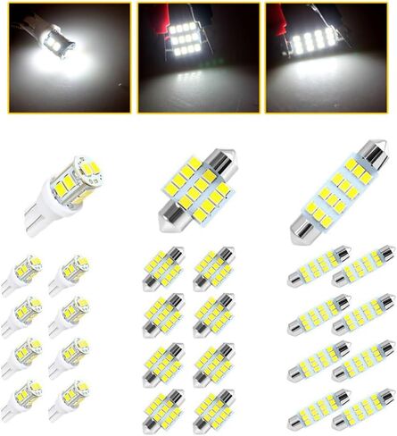 24PCS Car Interior Bulb Kit Set, T10 31 mm 42 mm 12 Volt Vehicle Dome Light LED Bulbs Replacement, Automotive Map License Plate Trunk Lamps, Universal for SUV RV Truck (White) in Saudi Arabia