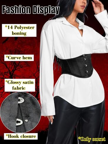 Women's Satin Underbust Corset Belt, Renaissance Elegant Waist Cincher, Front Hook & Lace-Up for Perfect Curves in Saudi Arabia
