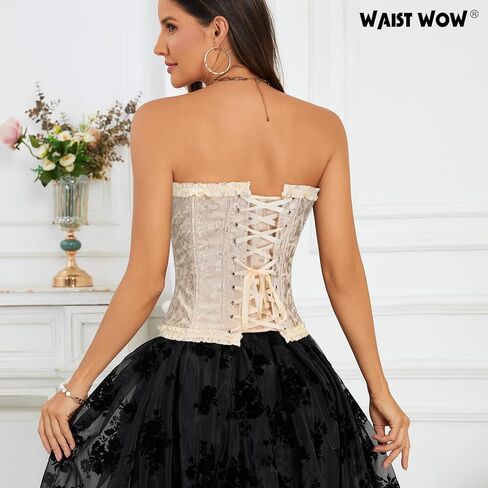 Corsets Top for Women Lace up Boned Overbust Corset Bustier Tops Floral Vintage Corsets Shapewear Lingerie in Kuwait