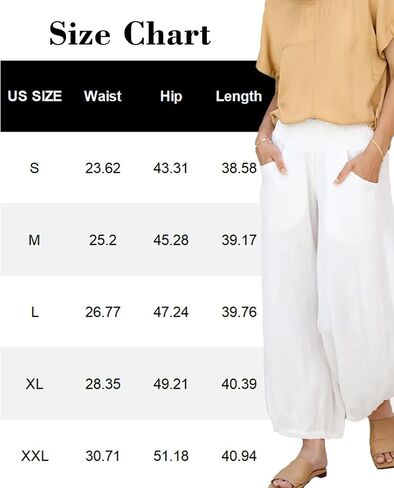 TITOMD Womens Wide Leg Pants Cotton Linen Barrel Pants Elastic Waisted Palazzo Trousers with Pockets in Saudi Arabia