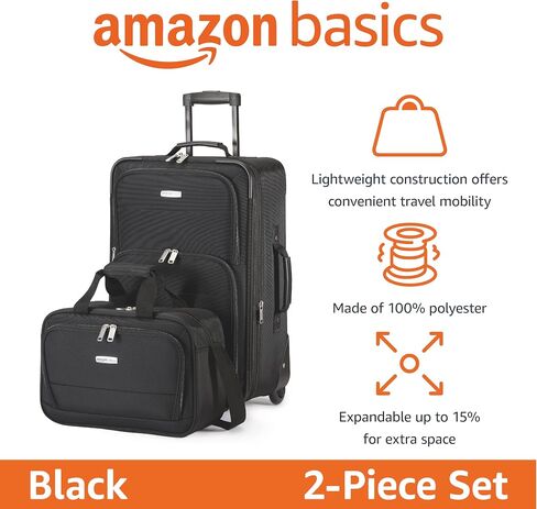 مجموعات أمتعة Amazon Basics ، حقيبة بحجم 23 بوصة ، حقيبة 15 بوصة ، مع عجلات ، مساحة إضافية قابلة للتوسيع (+15 ٪) ، جيوب أمامية ومقبض تلسكوبي ، أسود in Saudi Arabia