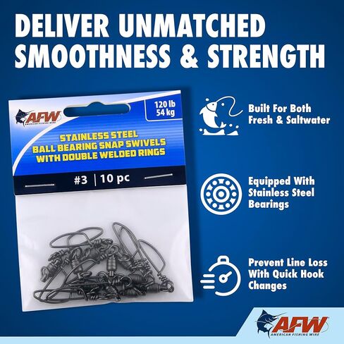 American Fishing Wire 5 Stainless Steel Ball Bearing Snap/Swivels (2-Piece), Black, 245-Pound in Saudi Arabia