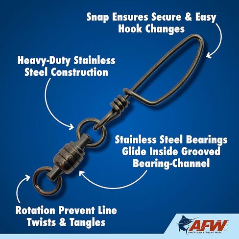 American Fishing Wire 5 Stainless Steel Ball Bearing Snap/Swivels (2-Piece), Black, 245-Pound in Saudi Arabia