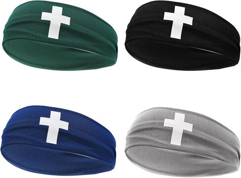 Whaline 4pcs Christian Crosss White Cross Jesus Athletic Sweatbands Sport Hair Bands for Men Women Gym Supplies in Saudi Arabia