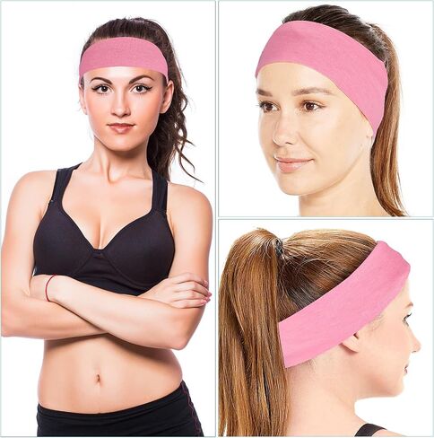 3Pcs Non Slip Headbands Soft Elastic Head Bands for Women Girls Wide Stretchy Headband for Yoga Workout Sports Gym White Pink Blue Sweat Headbands Trendy Hair Accessories in Saudi Arabia