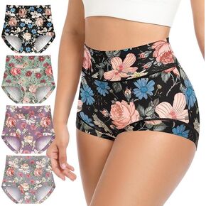 Women's Underwear Mid Waisted Panties Breathable Full Coverage Printed Comfortable ladies Floral 4 Pack in Kuwait