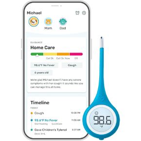 ميزان حرارة الأذن الذكي من كينسا للحمى - مقياس حرارة طبي بالأشعة تحت الحمراء - معتمد من إدارة الغذاء والدواء الأمريكية لقراءات درجة حرارة الجسم لجميع الأعمار - يتصل بتطبيق الهاتف الذكي لتتبع الأعراض والحصول على إرشادات المرض in Kuwait
