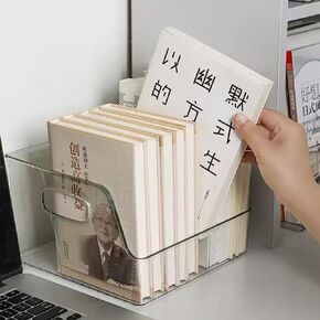 قطعتان من حافظة تخزين الكتب الشفافة منظم الكتب، 14 بوصة طول × 8.6 بوصة عرض، حاويات تخزين أريليك كبيرة مع مقبض للكتب والملفات ودمى الألعاب والأطعمة ومستحضرات التجميل ومقالات الاستحمام in Kuwait