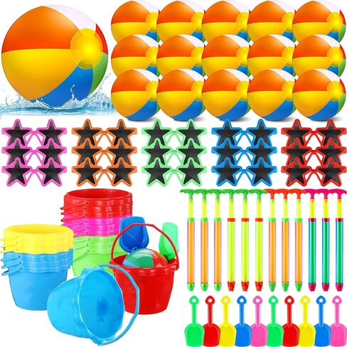 75 Pcs End of Year Students Gift Kids Beach Pool Party Favors Sand Buckets Shovels Neon Sunglasses Inflatable Beach Balls Water Guns Set for Outdoor Summer Swimming Pool Party Game(Cute) in Saudi Arabia