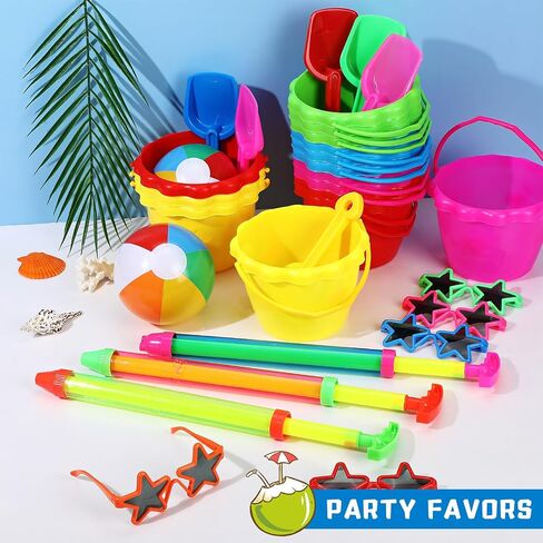 75 Pcs End of Year Students Gift Kids Beach Pool Party Favors Sand Buckets Shovels Neon Sunglasses Inflatable Beach Balls Water Guns Set for Outdoor Summer Swimming Pool Party Game(Cute) in Saudi Arabia