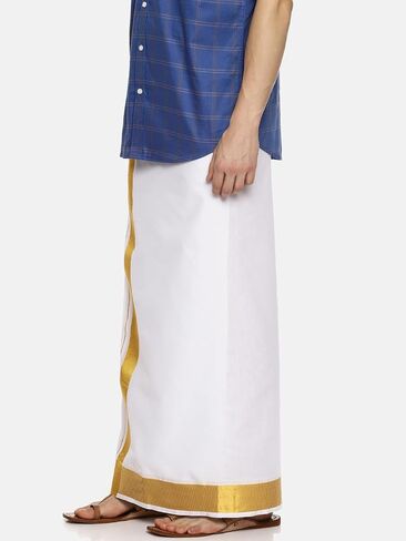 Men White Colour Cotton Readymade Pocket Dhoti (WHITE) (ONE SIZE) (D538) in Saudi Arabia