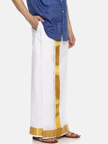 Men White Colour Cotton Readymade Pocket Dhoti (WHITE) (ONE SIZE) (D538) in Saudi Arabia