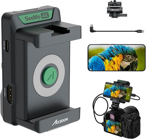 محول فيديو SeeMo 4K HDMI لأجهزة iOS من Accsoon، جهاز إرسال فيديو UHD 4K30FPS محمول للمراقبة/التسجيل/المشاركة في الوقت الحقيقي، رؤية البث المباشر، شحن سريع وخفيف الوزن in Kuwait