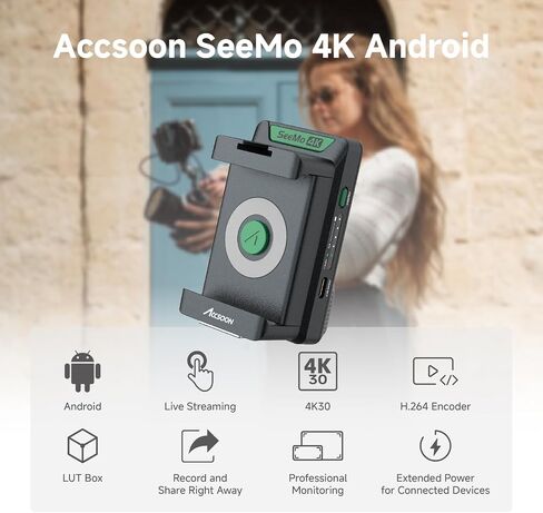 محول فيديو SeeMo 4K HDMI لأجهزة iOS من Accsoon، جهاز إرسال فيديو UHD 4K30FPS محمول للمراقبة/التسجيل/المشاركة في الوقت الحقيقي، رؤية البث المباشر، شحن سريع وخفيف الوزن in Kuwait