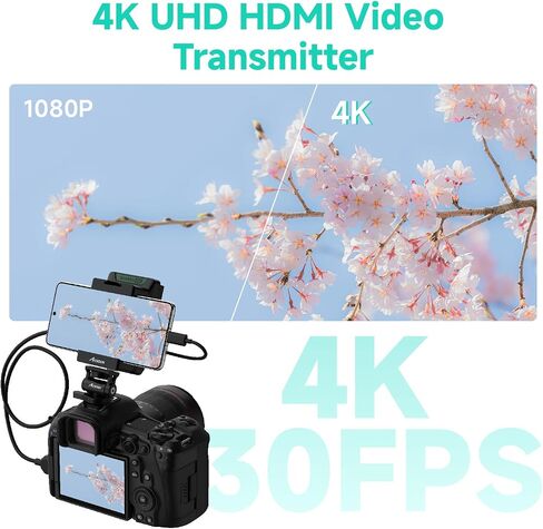 محول فيديو SeeMo 4K HDMI لأجهزة iOS من Accsoon، جهاز إرسال فيديو UHD 4K30FPS محمول للمراقبة/التسجيل/المشاركة في الوقت الحقيقي، رؤية البث المباشر، شحن سريع وخفيف الوزن in Kuwait
