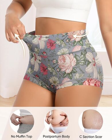 Women's Underwear Mid Waisted Panties Breathable Full Coverage Printed Comfortable ladies Floral 4 Pack in Saudi Arabia