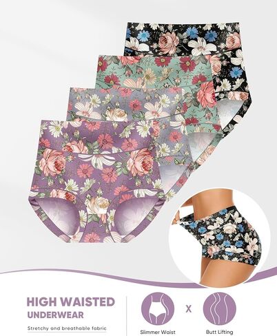 Women's Underwear Mid Waisted Panties Breathable Full Coverage Printed Comfortable ladies Floral 4 Pack in Saudi Arabia
