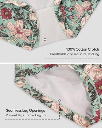 Women's Underwear Mid Waisted Panties Breathable Full Coverage Printed Comfortable ladies Floral 4 Pack in Saudi Arabia