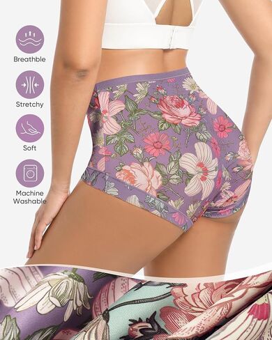 Women's Underwear Mid Waisted Panties Breathable Full Coverage Printed Comfortable ladies Floral 4 Pack in Saudi Arabia