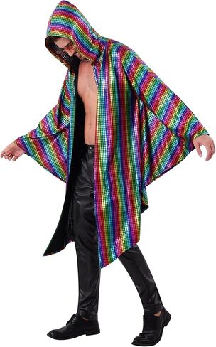 Odizli Mens Disco Metallic Hooded Kimino Festival Cape Batwing Sleeve Lourd Nasual Herfits for Men Rets in Saudi Arabia