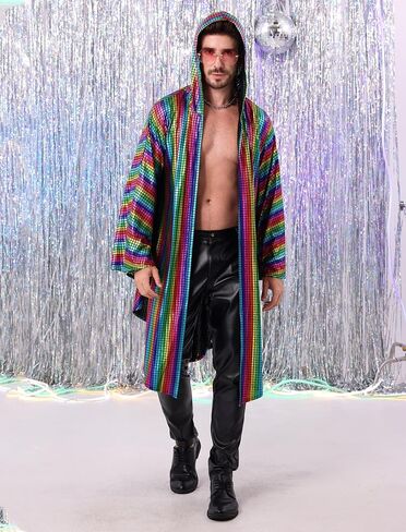 Odizli Mens Disco Metallic Hooded Kimino Festival Cape Batwing Sleeve Lourd Nasual Herfits for Men Rets in Saudi Arabia