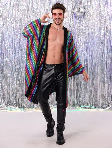 Odizli Mens Disco Metallic Hooded Kimino Festival Cape Batwing Sleeve Lourd Nasual Herfits for Men Rets in Saudi Arabia