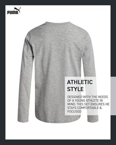 PUMA Boys' T-Shirt - Long Sleeve Logo T-Shirt for Boys - Athletic Crewneck Long Sleeve Tee (S-XL) in Saudi Arabia