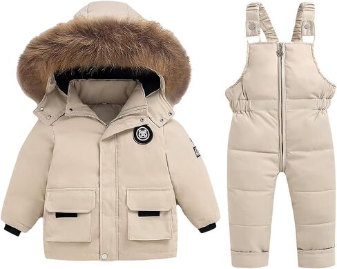 Toddler Snow Suits Boys Girls Hooded Down Jacket & Ski Bib Pants Set Baby Snowsuit Coat Infant Winter Jumpsuit 18M-4T in Saudi Arabia