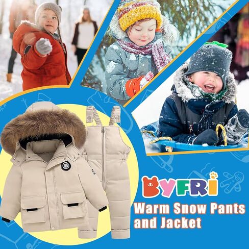 Toddler Snow Suits Boys Girls Hooded Down Jacket & Ski Bib Pants Set Baby Snowsuit Coat Infant Winter Jumpsuit 18M-4T in Saudi Arabia