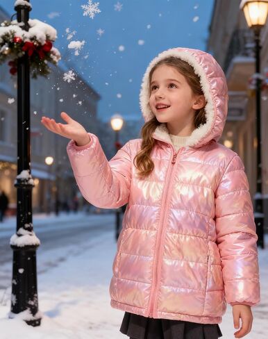 معطف شتوي مبطن بقلنسوة لامع للفتيات من Lovekider من عمر 4 إلى 12 عامًا in Kuwait