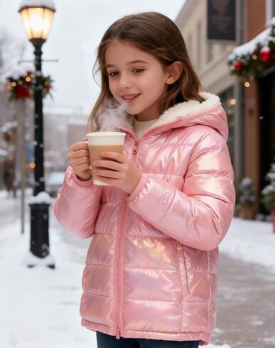 معطف شتوي مبطن بقلنسوة لامع للفتيات من Lovekider من عمر 4 إلى 12 عامًا in Kuwait