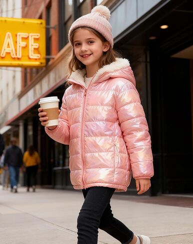 معطف شتوي مبطن بقلنسوة لامع للفتيات من Lovekider من عمر 4 إلى 12 عامًا in Kuwait