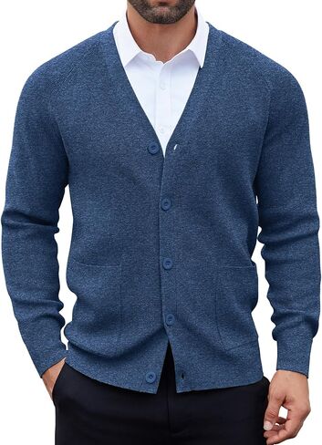 COOFANDY Men's Cardigan Sweaters with Button Lightweight Casual V Neck Long Sleeve Pockets Knitted Sweater in Saudi Arabia