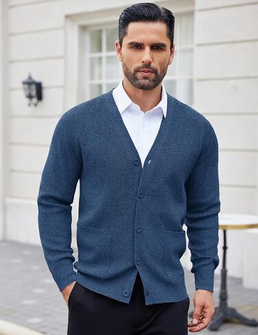 COOFANDY Men's Cardigan Sweaters with Button Lightweight Casual V Neck Long Sleeve Pockets Knitted Sweater in Saudi Arabia