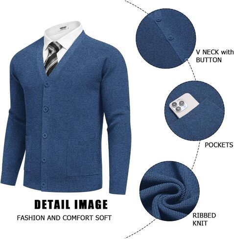 COOFANDY Men's Cardigan Sweaters with Button Lightweight Casual V Neck Long Sleeve Pockets Knitted Sweater in Saudi Arabia