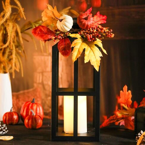 Bdor 2 Pack Fall Lantern Decor with LED Candle – 17.7 Inch Harvest Pumpkin Maple Leaf Hanging Lantern for Autumn Thanksgiving Table Centerpiece Indoor Outdoor Decoration, Battery Operated in Saudi Arabia