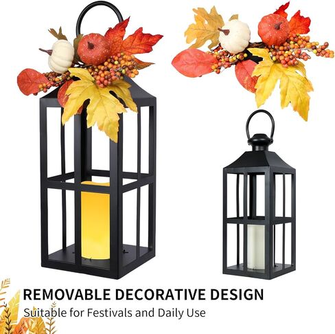 Bdor 2 Pack Fall Lantern Decor with LED Candle – 17.7 Inch Harvest Pumpkin Maple Leaf Hanging Lantern for Autumn Thanksgiving Table Centerpiece Indoor Outdoor Decoration, Battery Operated in Saudi Arabia