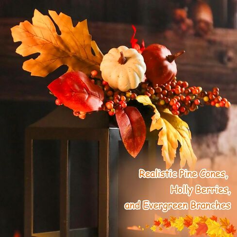 Bdor 2 Pack Fall Lantern Decor with LED Candle – 17.7 Inch Harvest Pumpkin Maple Leaf Hanging Lantern for Autumn Thanksgiving Table Centerpiece Indoor Outdoor Decoration, Battery Operated in Saudi Arabia