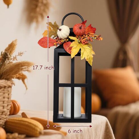 Bdor 2 Pack Fall Lantern Decor with LED Candle – 17.7 Inch Harvest Pumpkin Maple Leaf Hanging Lantern for Autumn Thanksgiving Table Centerpiece Indoor Outdoor Decoration, Battery Operated in Saudi Arabia