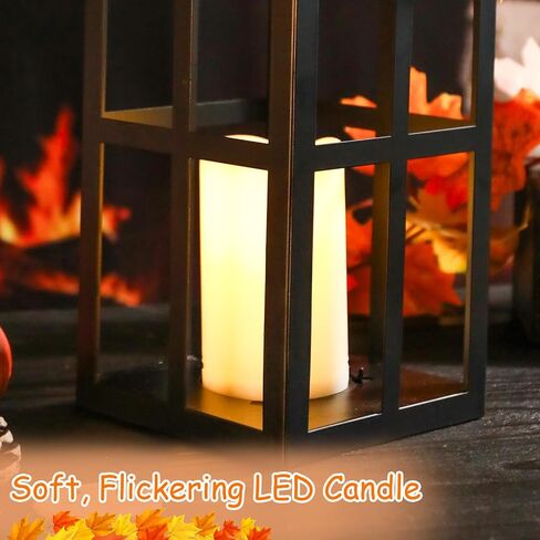 Bdor 2 Pack Fall Lantern Decor with LED Candle – 17.7 Inch Harvest Pumpkin Maple Leaf Hanging Lantern for Autumn Thanksgiving Table Centerpiece Indoor Outdoor Decoration, Battery Operated in Saudi Arabia