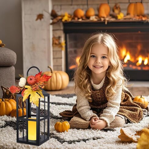 Bdor 2 Pack Fall Lantern Decor with LED Candle – 17.7 Inch Harvest Pumpkin Maple Leaf Hanging Lantern for Autumn Thanksgiving Table Centerpiece Indoor Outdoor Decoration, Battery Operated in Saudi Arabia