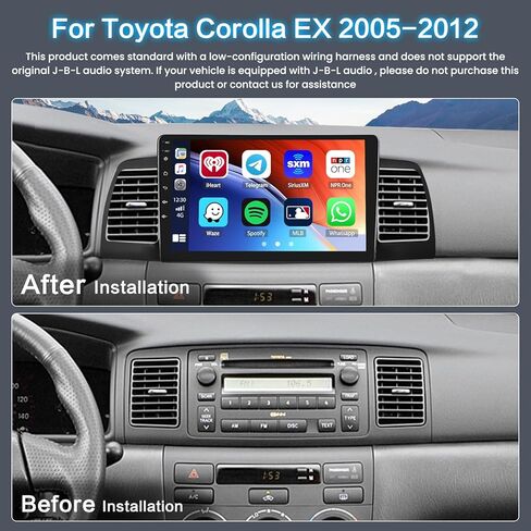 2+64GB 9 Inch Touchscreen Stereo Kit for Toyota Corolla EX 2005-2012 Android 13 Car Radio with Wireless CarPlay Android Auto FM/RDS GPS Bluetooth WiFi USB MIC SWC Canbus RCA+AHD Backup Camera in Saudi Arabia