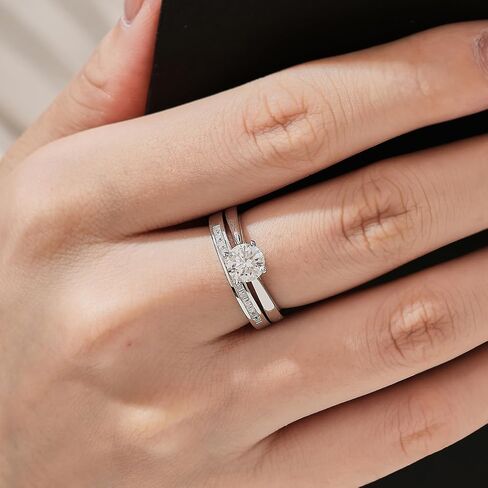 Moissanite Solitaire Wedding Ring Sets For Women Round Cut Engagement Ring 925 Sterling Silver Sz 5-10 in Saudi Arabia