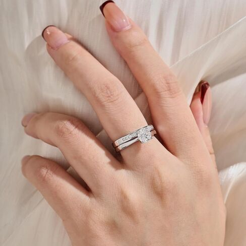 Moissanite Solitaire Wedding Ring Sets For Women Round Cut Engagement Ring 925 Sterling Silver Sz 5-10 in Saudi Arabia