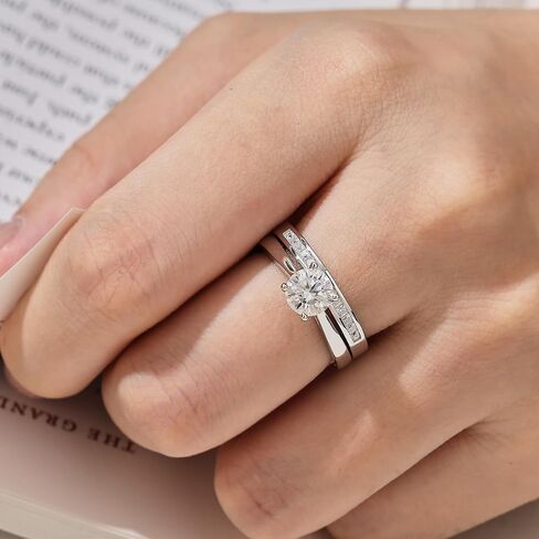 Moissanite Solitaire Wedding Ring Sets For Women Round Cut Engagement Ring 925 Sterling Silver Sz 5-10 in Saudi Arabia