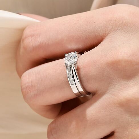Moissanite Solitaire Wedding Ring Sets For Women Round Cut Engagement Ring 925 Sterling Silver Sz 5-10 in Saudi Arabia